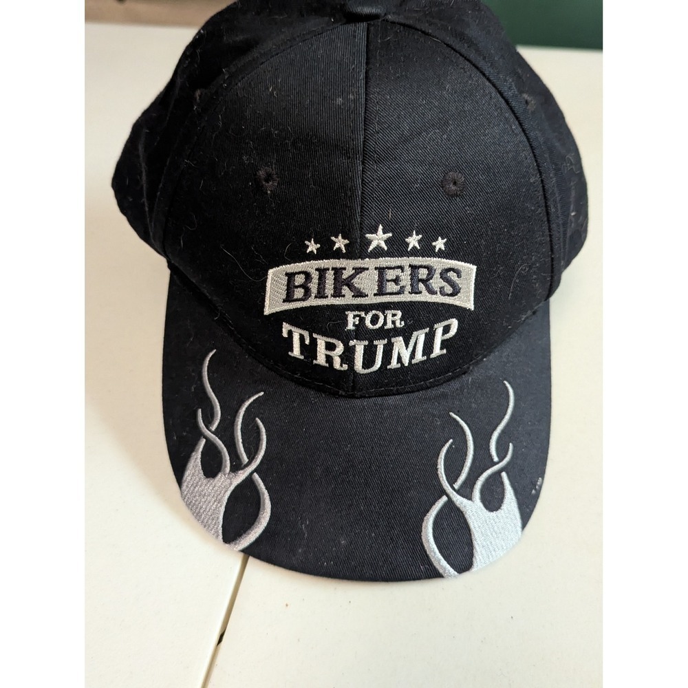 Black Bikers for Trump Baseball Cap Flame Embroidery Adjustable Strap